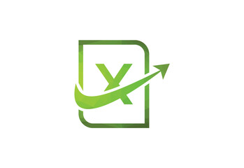 Business letter X with arrow chart logo vector icon illustration