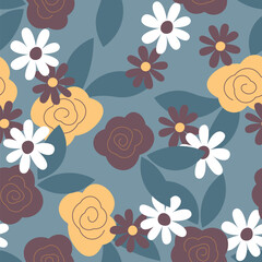Abstract flat hand draw floral pattern background. Vector.