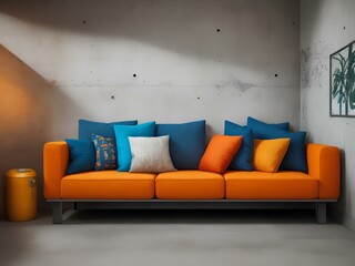Modern Living Room with Orange Couch