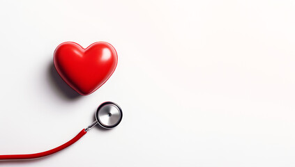 Medical Stethoscope And Heart With Copy Space On White Background