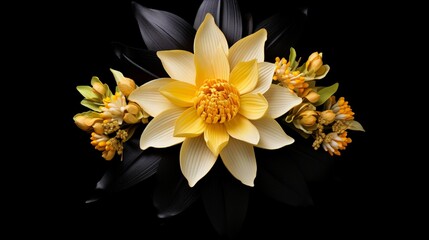 The late Thai King Bhumibol Adulyadej's royal cremation was attended by Thai artificial funeral flowers, known as dok mai chan. The background was black with copy space and the flower was a damarratan