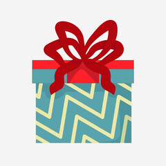 Vector flat christmas present box with red ribbon isolated on white background