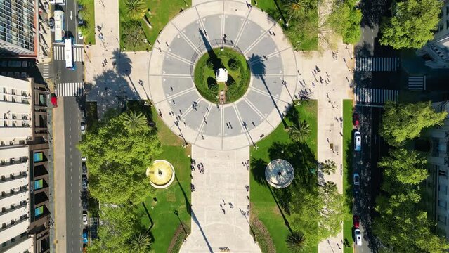 Top down aerial view of Plaza de Mayo in Buenos Aires, Argentina. Tourism landmark. Outdoor downtown city of Buenos Aires. Travel destination

