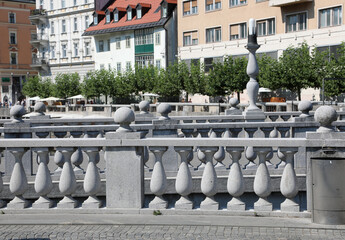 balustrade of the famous Triple Bridge in Slovenian capital Ljubljana of central Europe
