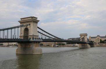 Fototapeta na wymiar Famous Landmark called Szechenyi Chain Bridge in Budapest Hungary