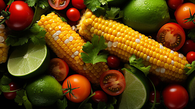 A close up of a corn and tomato salad UHD wallpaper Stock Photographic Image