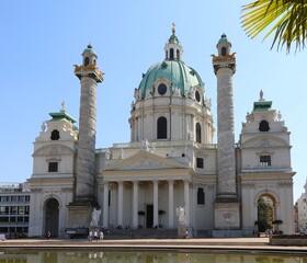 Ancient Basilica of Saint Charles called karlskirche in square karlsplatz in VIENNA in Austria