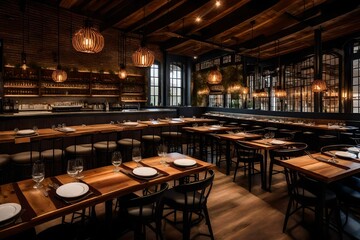 Fototapeta na wymiar rustic-inspired restaurant interior that pays homage to local craftsmanship and cuisine.