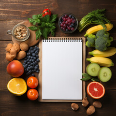 Free photo a notebook and healthy foods Generative AI