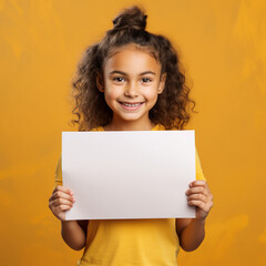 child holding a sign smiling for advertisement Generative AI