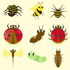 cute cartoon insects and bug cuterpillar spider ant cockroach bee