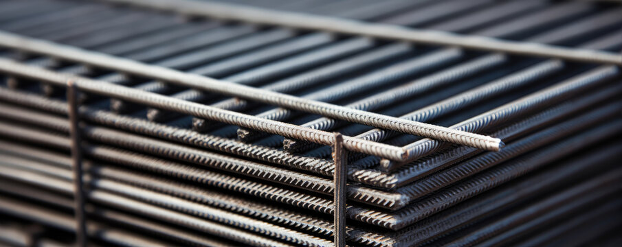 steel rebar mesh for reinforced concrete. hard connect construction material. rebars are bonded with steel wires.