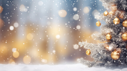 Fototapeta na wymiar Xmas tree or christmas tree decorated festive christmas background. New year Winter background design, Christmas scene. Generative AI