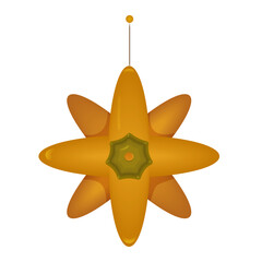 Vector christmas star yellow toy isolated on white background