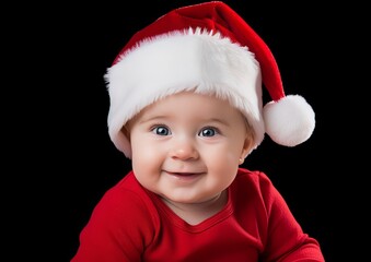 A beautiful baby wearing a Christmas Santa outift