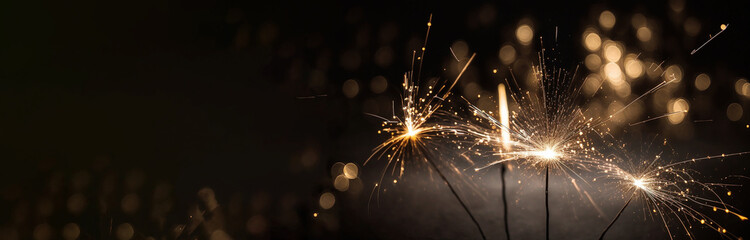 Happy New Year, Glittering burning sparkler with blurred bokeh light background, new year count down, Birthday party and celebration.