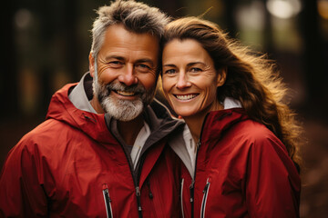 Active happy fit middle aged couple walking and playing sports.Concept of healthy lifestyle, sport