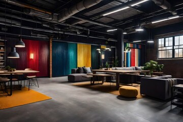 role of color palettes in industrial interior design. How do designers choose colors that complement the industrial aesthetic. - obrazy, fototapety, plakaty