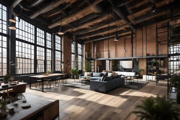 cultural and historical significance of loft apartments in industrial design. How have they evolved to meet contemporary living needs. - obrazy, fototapety, plakaty