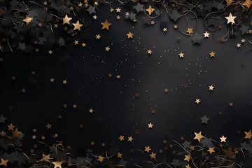 Foto op Plexiglas Abstract festive dark background with gold and black stars. New year, birthday, holidays celebration. © Alexandra Selina