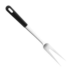 Meat fork isolated on a white background. Barbecue fork, Stainless Steel Carving Fork with black handle. Realistic 3D vector illustration. Kitchen utensils for cooking, tableware