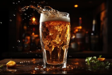 Pouring dark beer into a glass - obrazy, fototapety, plakaty
