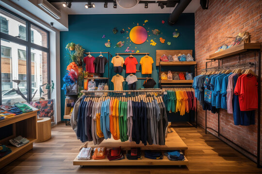 A modern children's clothing boutique with a colorful and stylish collection.