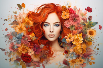Acrylic Colors Photo Effect of a beautiful red-haired young woman