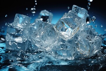 Obraz premium Fresh water splashes and drops over crushed ice.