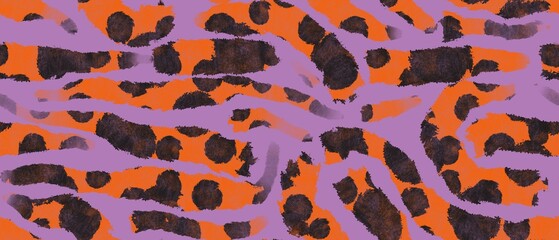 Seamless abstract geometric pattern. Simple background on purple, orange and black colors. Digital textured background. Design for textile fabrics, wrapping paper, background, wallpaper, cover.
