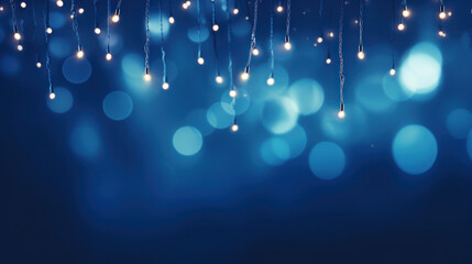 Obraz na płótnie Canvas holiday decoration and illumination. christmas garland lights bokeh with blue background. Generative AI
