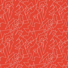 Seamless abstract geometric pattern. Simple background in white, orange. Digital textured background. Chaotic lines. Designed for textile fabrics, wrapping paper, background, wallpaper, cover.