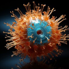 A large flu virus in a living cell, photorealistic compositions