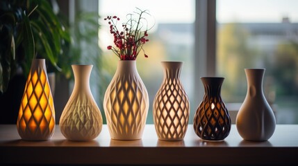 3D-Printed Home Decor: Feature 3D-printed objects in a modern, minimal home setting