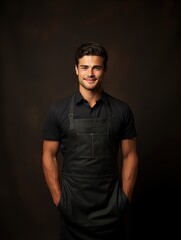 Obraz premium Mockup of chef or waiter, baker, worker in blank black apron isolated on dark background