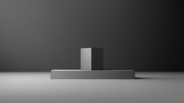 3d render of a black pedestal or podium on a gray background, cube display