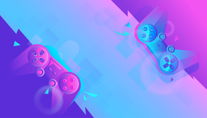 Game controller on neon abstract background. Futuristic gamepads. Video game concept