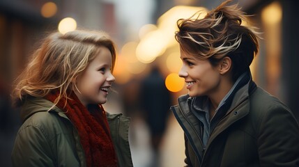Joyful Friends Embracing Life in Urban Setting. Two friends smiling and enjoying city life.
