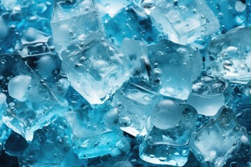 crushed Ice cubes and water splashes background.