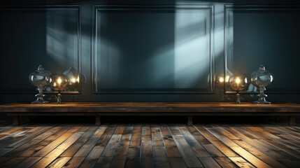 Clean elegant dark glass empty wall as a studio backdrop