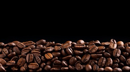 Panoramic coffee beans isolated on black background