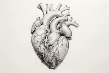 Pencil sketch for human heart in 2 point perspective
