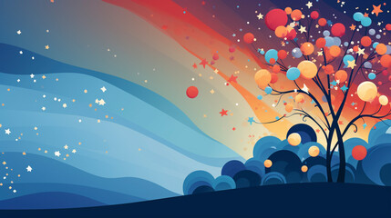 colorful balloons in a moment of celebration, on a smooth rainbow background, vector style, room for copy, marketing asset