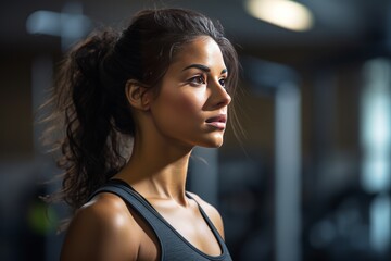 Portrait of beautiful woman working out at the gym fitness center