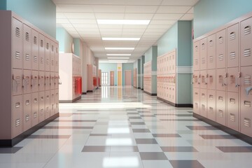 High school hallway with lockers. Education classroom - Powered by Adobe