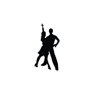 Rumba dancers icon. Simple style man and woman rumba dancers lessons course company poster background symbol. Rumba dancers brand logo design element. Rumba dancers t-shirt printing. 