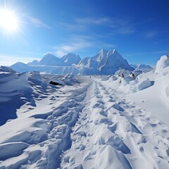 
Antarctica and Arctic, glaciers and snowy landscape.
Glacial retreat (modern deglaciation). Concept: Environmental problems, melting and degradation of glaciers.