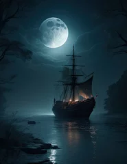 Foto auf Acrylglas sailing ship in the night © Nilkanth