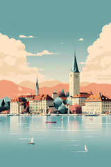 Illustration of beautiful view of Lucerne, Switzerland - obrazy, fototapety, plakaty