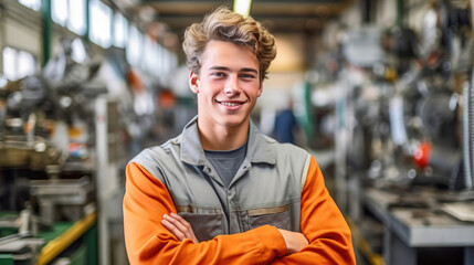 Smiling Industrial Apprentice in Advanced Facility